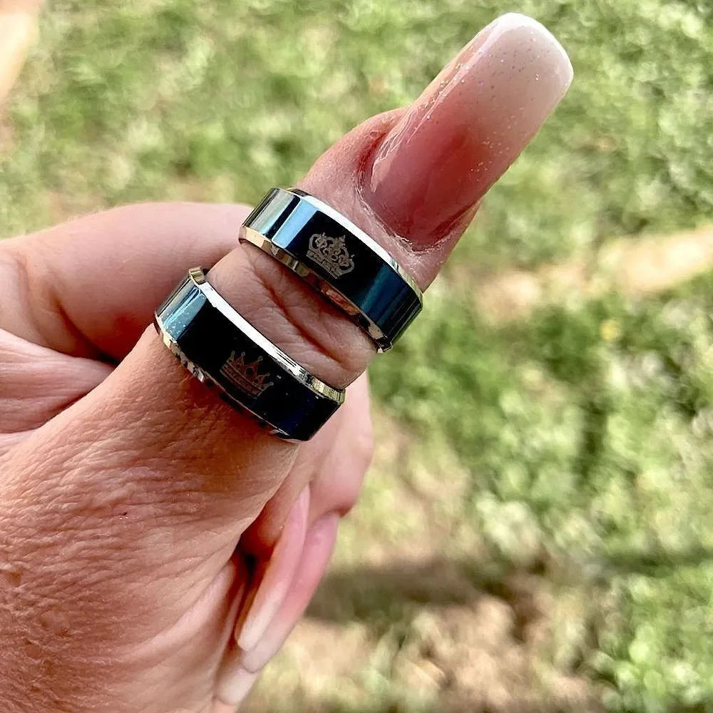 Her King/His Queen - Crown Ring set in Blue l Stainless Steel l New